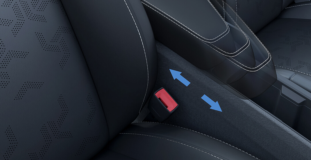 Front sliding armrest with storage